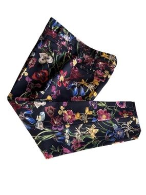 CAMBIO pants, Floral Print on Navy, Ankle, Stretch, Pockets. 10